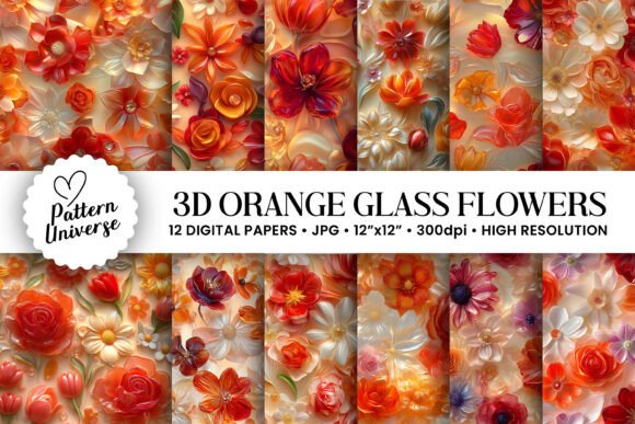 3D Orange Glass Flowers Pattern: A Versatile Design Element for Creative Projects