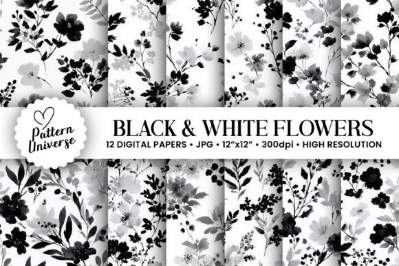 Black and White Abstract Flowers Pattern: A Versatile Design for Creative Projects