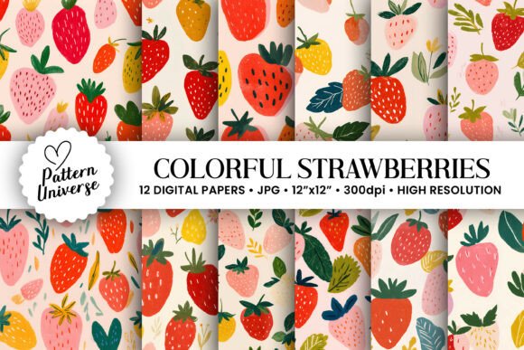 Cute Colorful Strawberries Digital Paper – A Versatile Creative Resource for Modern Crafting