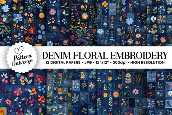 Denim Flowers Embroidery Digital Paper – A Creative Resource for Craft Enthusiasts