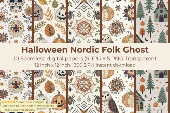 Embracing the Spooky Nordic Charm: Halloween Nordic Folk Ghost Pattern Set