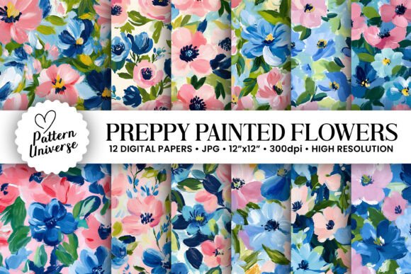 Preppy Painted Flowers Seamless Pattern
