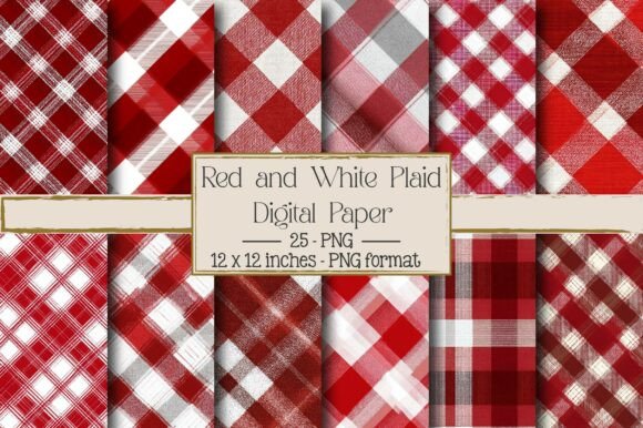 Red and White Plaid – 25 Designs PNG Files for Creative Projects