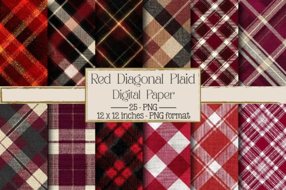 Red Seamless Diagonal Plaid Design Pack
