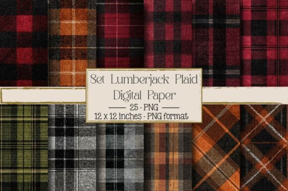 Set Lumberjack Plaid Pattern – 25 High-Resolution PNG Designs for Creative Projects