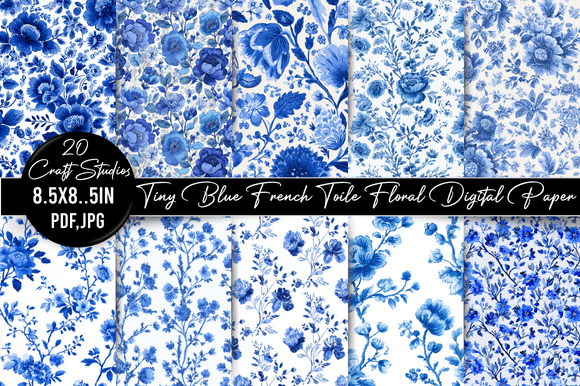 Tiny Blue French Toile Floral Digital Paper: A Creative Essential for Crafting Enthusiasts