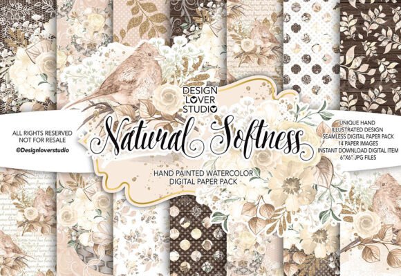 Watercolor NATURAL SOFTNESS Digital Pape for Timeless Design