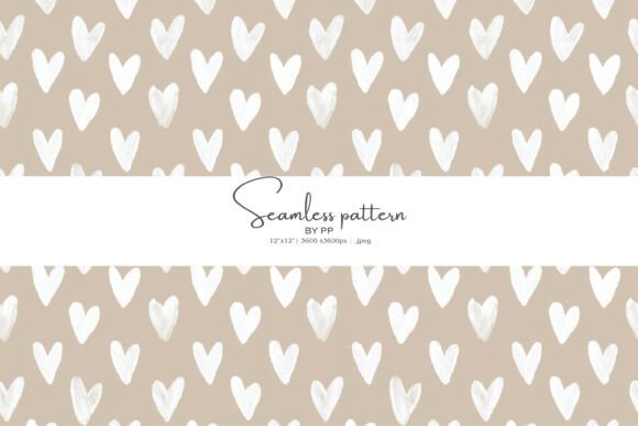 White Heart Beige Seamless Pattern for Romantic Design Projects